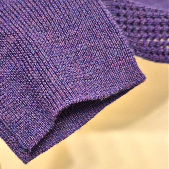 Ellen Tracy Purple Merino Wool Mesh Knit Open Front Cardigan | Women's   size L - Picture 4 of 7